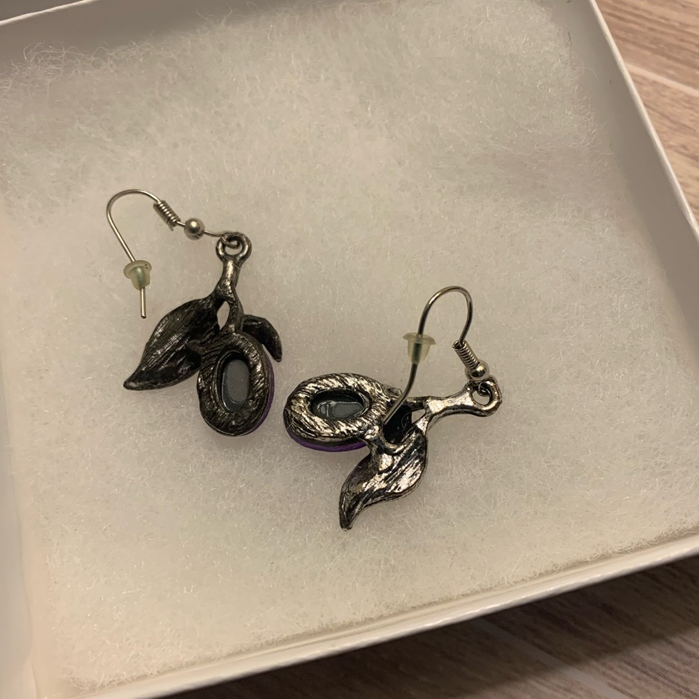 Purple Stone Leaf Drop Earrings - Picture 3 of 6